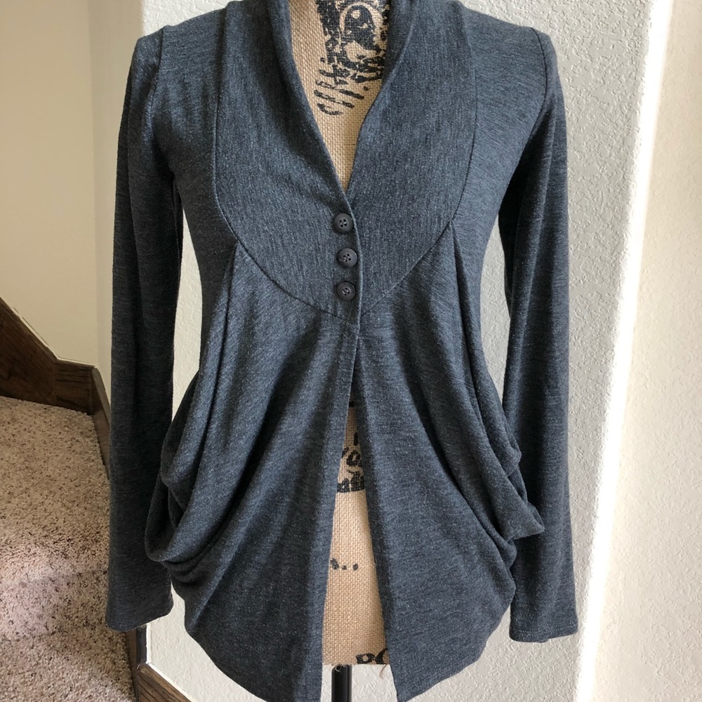 Dark Gray Cardigan w/ Buttons and Drooped Pockets